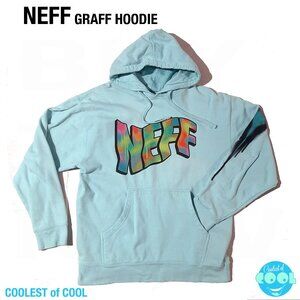 NEFF hoodie men's size Large unisex light blue Spraypaint Grafitti spellout logo